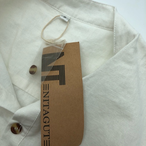 White Long Sleeve Linen Shirt (S) - Picture 4 of 5